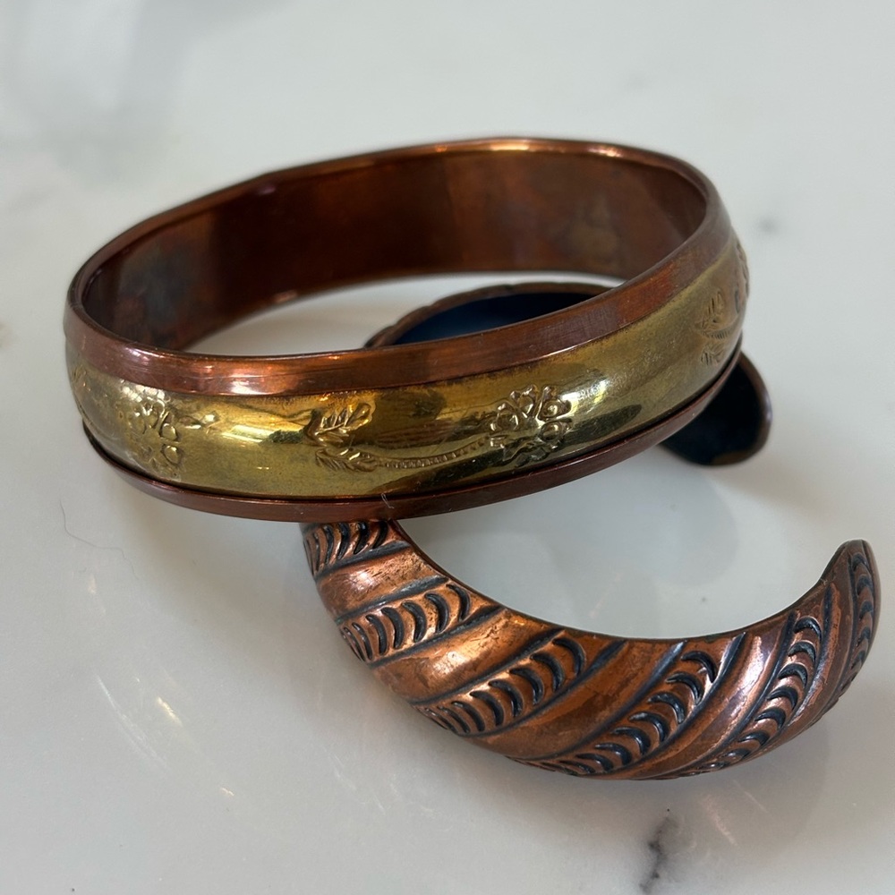 Vintage Copper and Brass Cuff Bracelets - Set of 2